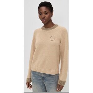Xirena Valentin Alpaca Sweater Beige Heart Detail Crew Neck Knit L